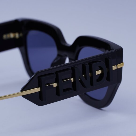 Fendi FE40097I 01V Sunglasses Black/Gold Cat Eye Frame, Blue Lenses - Picture 9 of 10